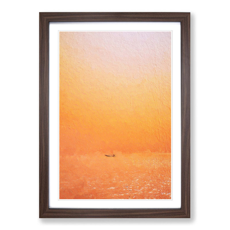 Alone On A Boat In Nigeria - Single Picture Frame Painting, Walnut Framed, 63cm H x 45cm W x 2cm D