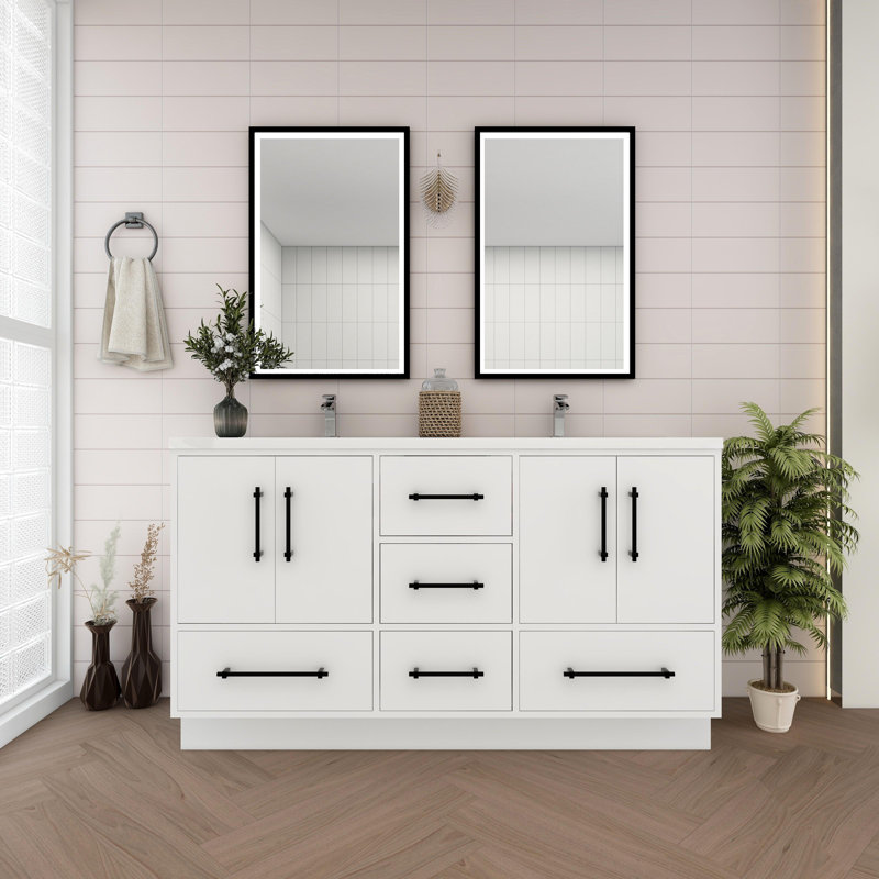 Gloss White Freestanding Double Vanity with Acrylic Top