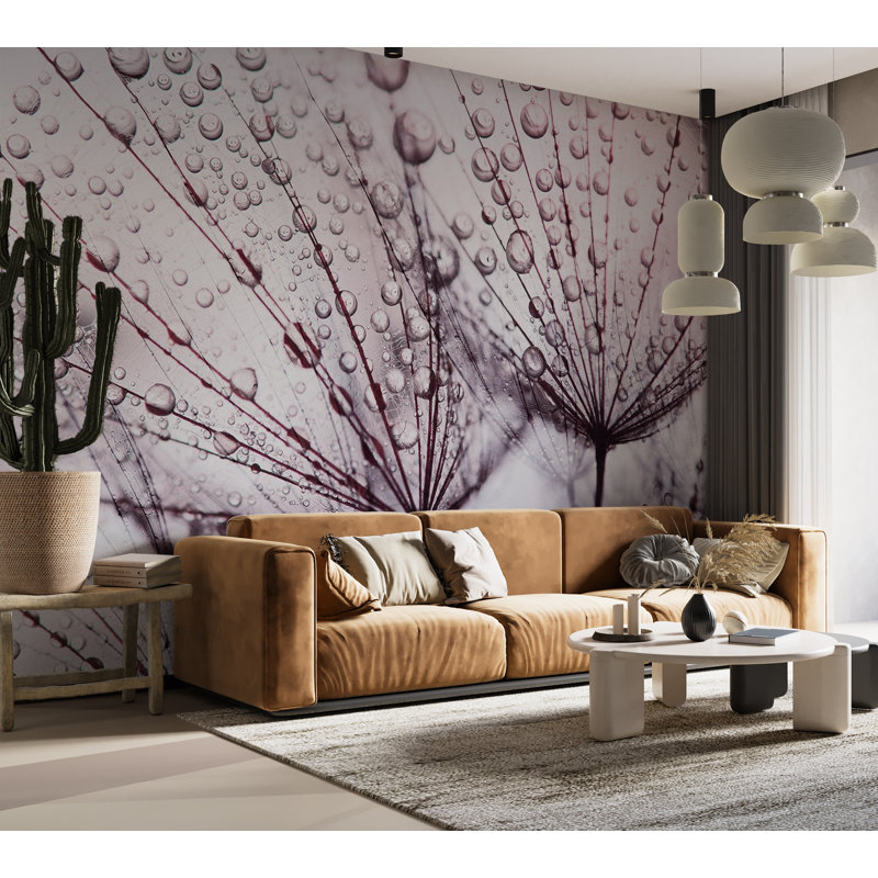 Peel & Stick Floral Wall Mural - Dandelion In The Rain, 82" L x 115" W