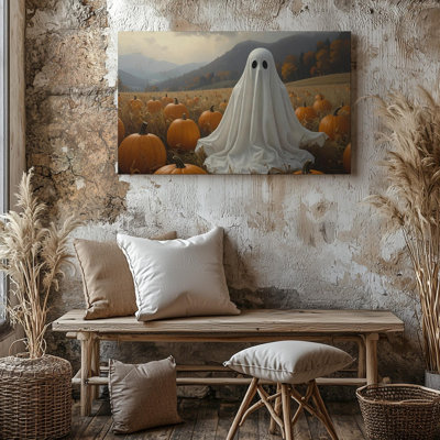 Canvas Wall Art Pumpkin Patch Ghost Whimsical Autumn Spirit In Countryside Setting Wall Ready To Hang Gallery Wrapped Home Decor Decor