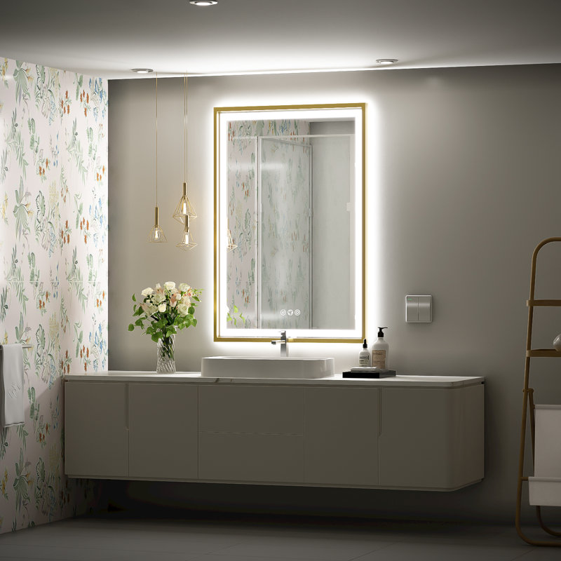 LED Bathroom Mirror With Lights, Frontlit & Backlit Lighted Bathroom Mirror with Anti Fog, Lighted Wall Mirrors,3 Colors Temperature,Dimmable