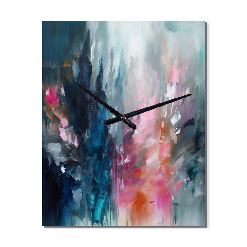 Abstrait bleu et rose - Très grandes horloges murales abstraites, H 32 po x l 24 po x P 1 po