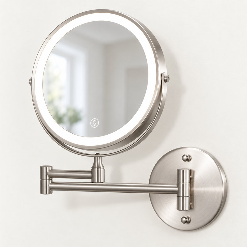 Miroir de maquillage mural rond en métal, Chrome