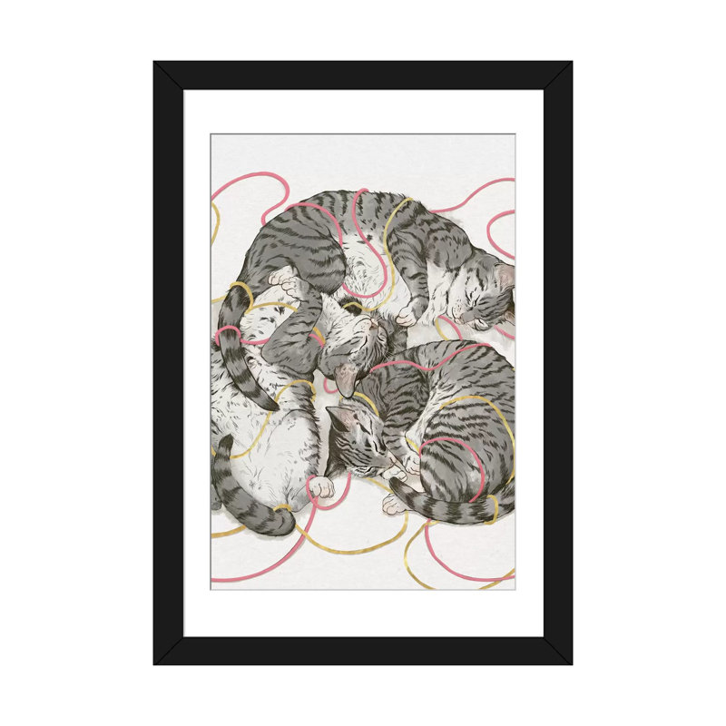 «Cats in Rose Gold» par Laura Graves - impression sur toile tendue, Papier d'art encadré noir, H 24 po x l 16 po x P 1 po