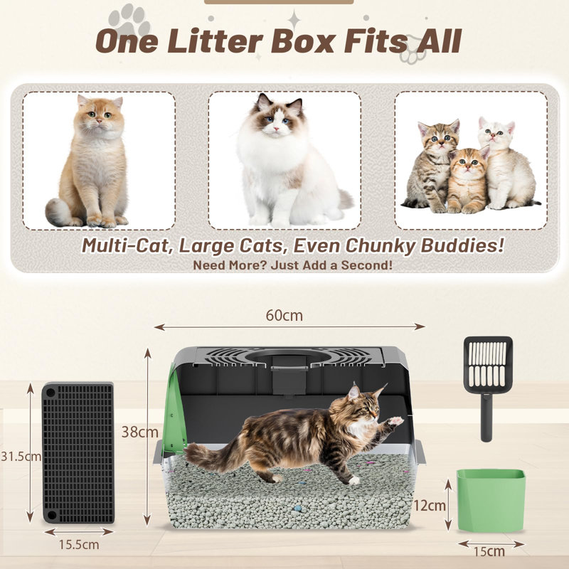 Resin, Stainless Steel Litter Box with Scoop, Black