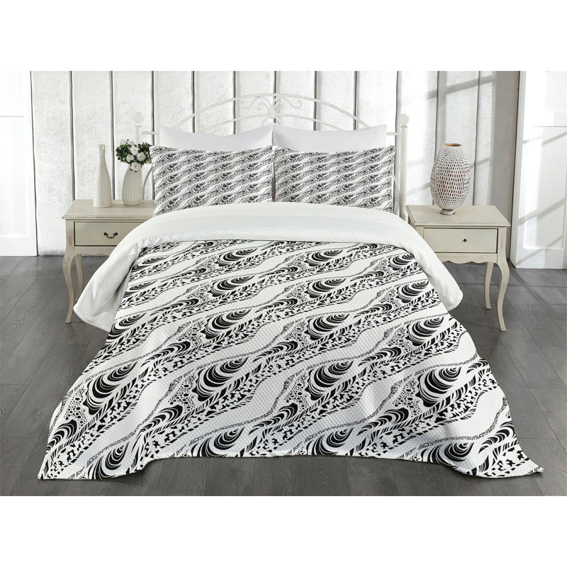 Ambesonne Abstract Bedspread Set  Animal Skin Patterns  Black White, King Coverlet / Bedspread + 2 Standard Shams