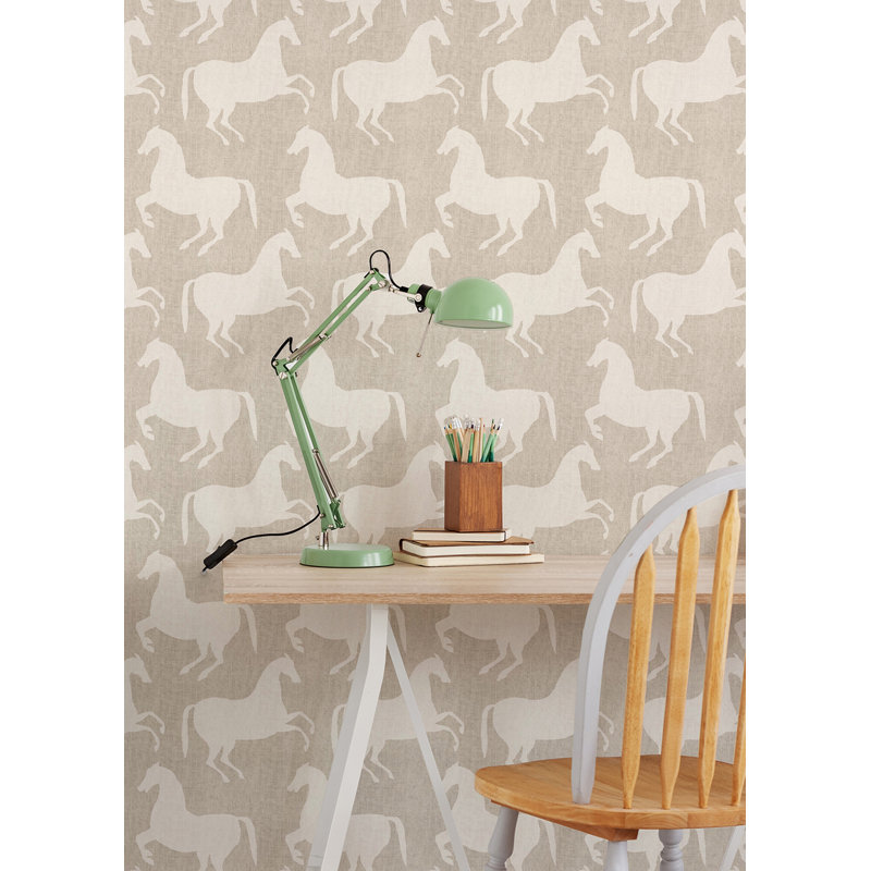 Horses 10' L x 24" W Wallpaper Roll, Raw Linen, PVC, Self-adhesive