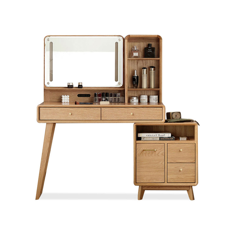 Coiffeuse avec miroir lumineux, 6 tiroirs, prise de courant