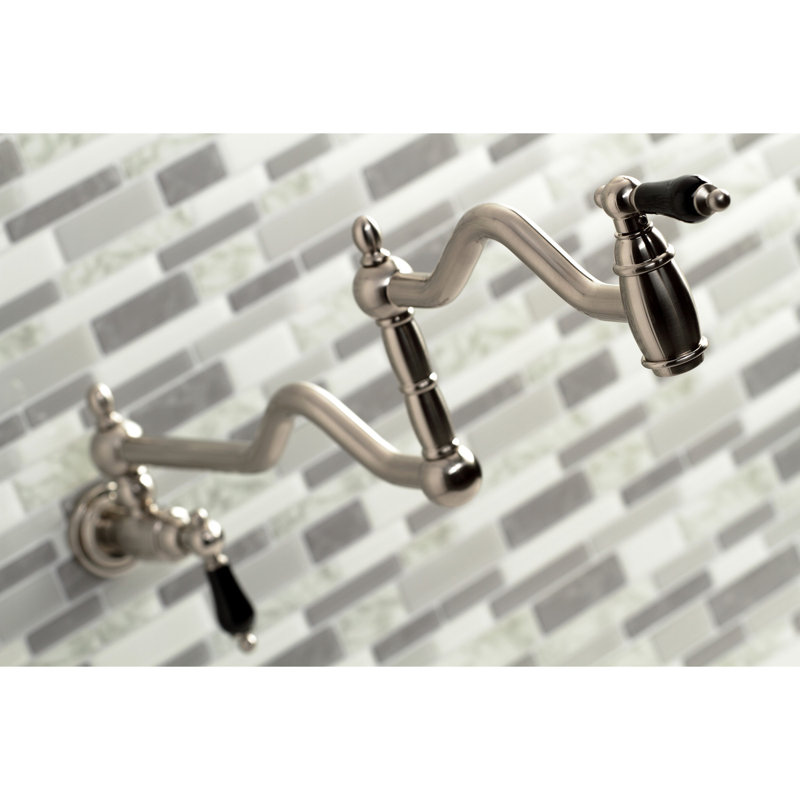 Kingston Brass Duchess Two-Handle 1-Hole Wall Mount Pot Filler Faucet, Brushed Nickel