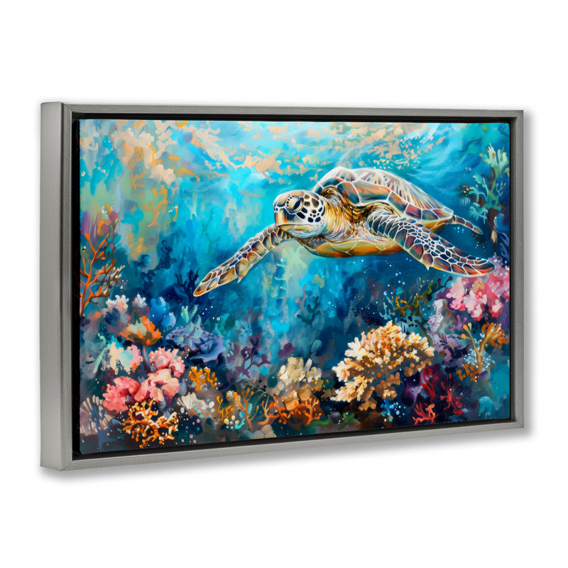Cadre flottant Turtle's Underwater World, design par LSR Design Studio, H 17 po x l 25 po, Cadre flottant gris lustré