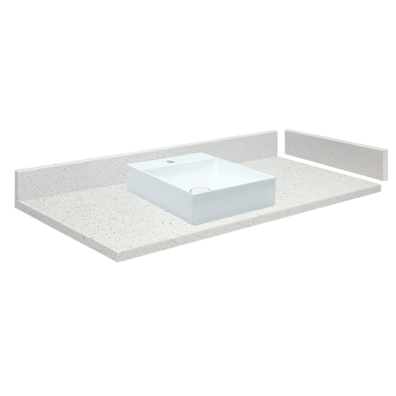 Plateau de meuble-lavabo simple 37,25 po Rachel, Blanc Milan, Trou unique