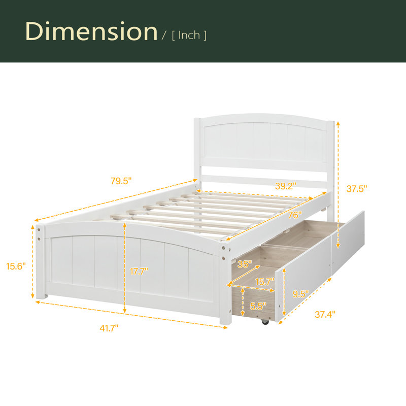 Lit plateforme simple avec deux tiroirs, Blanc