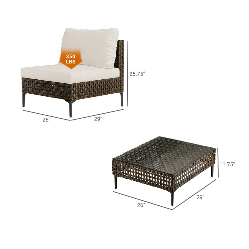 McBain Armless Wicker Sofa*2 And Coffee Table, Brown