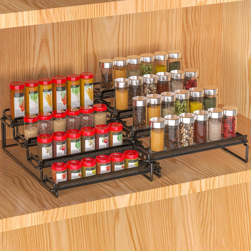 Range-épices réglable à 4 niveaux pour armoire - noir (paquet de 2) | Tablette extensible pour épices