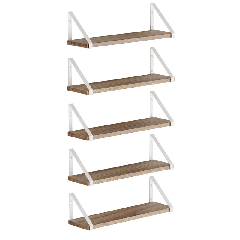 Ternate 5 Piece Wall Mounted Shelves, Hanging Shelves for Living Room, Special Finish Options, Brown/White