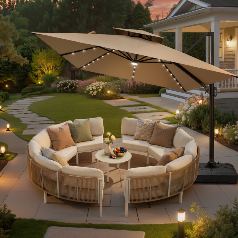 8 - Person Aluminum Patio Conversation Furniture Set with Table, Beige