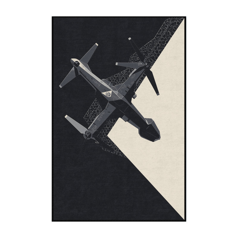 Machine Washable Vehicles And Transportation Reconnaissance Drone Modern Geometric Rug in Black – Black Binding, 2x5