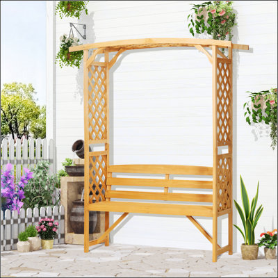 Patio Garden Bench Arbor Arch With Pergola And 2 Trellises