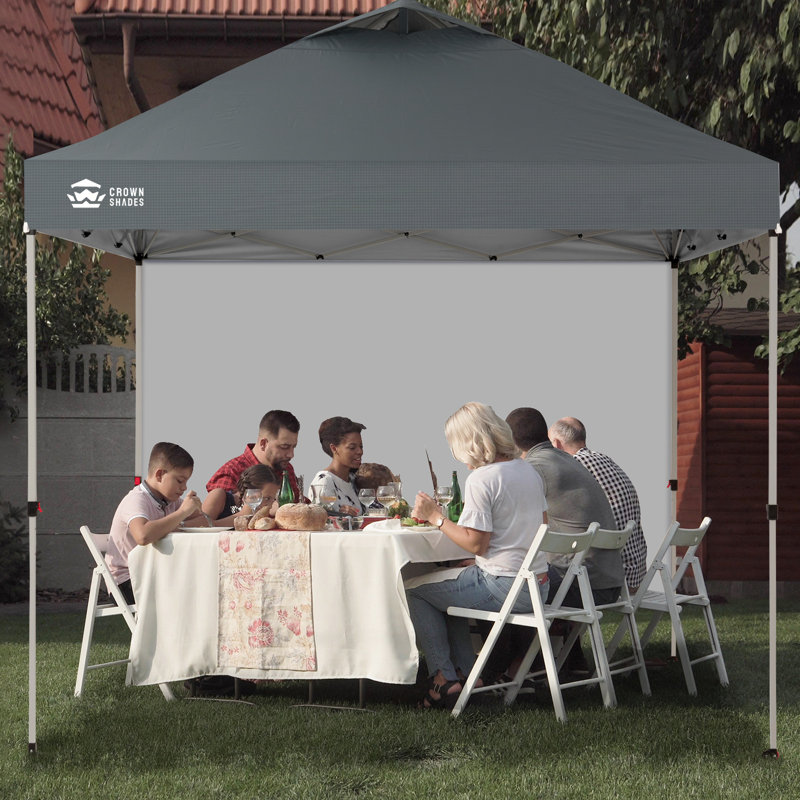 10 Ft. W x 10 Ft. D Steel Pop-Up Canopy Beach Tent with 1 Side Wall, Grid Gray