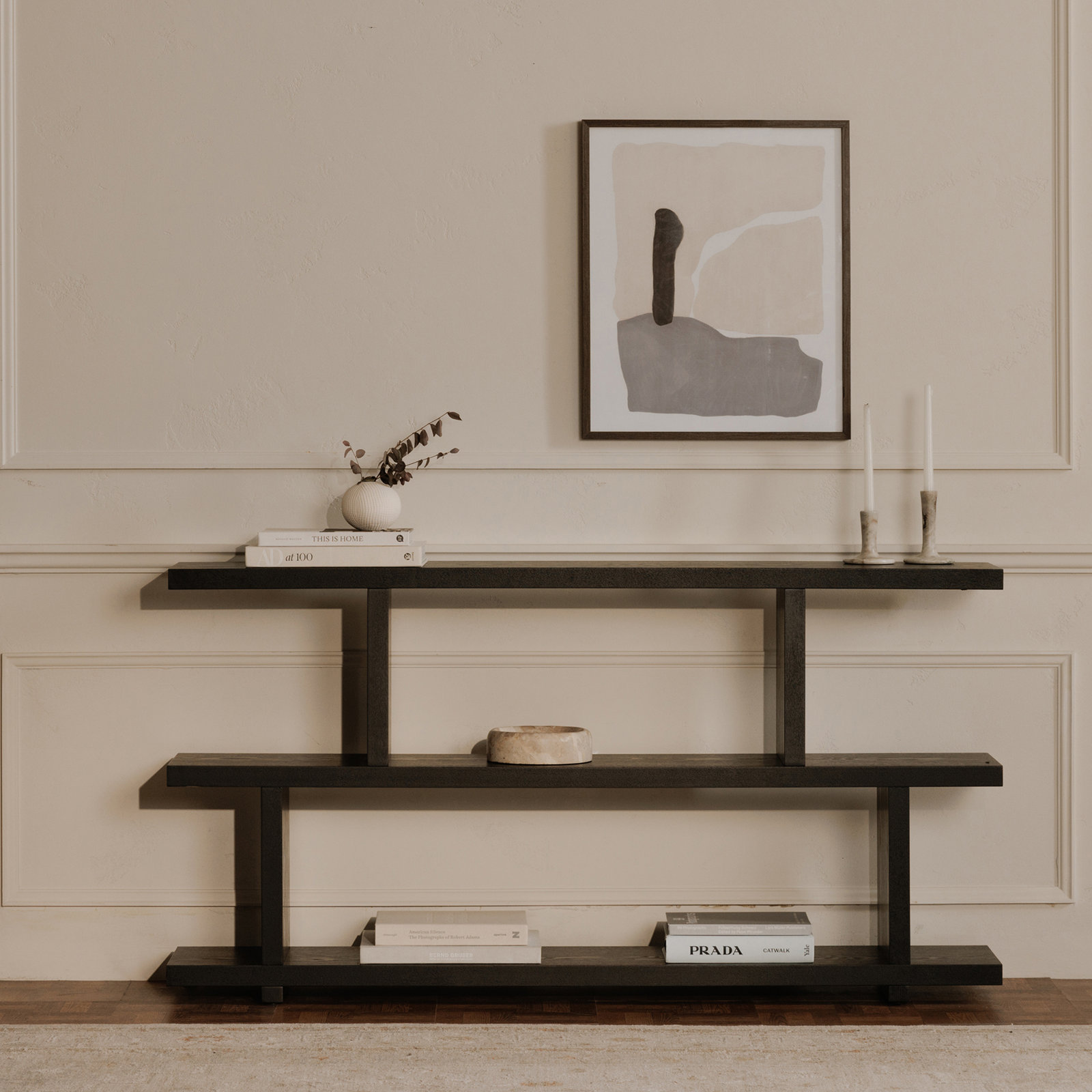 Annora 33" H x 63" W Geometric Bookcase, Black
