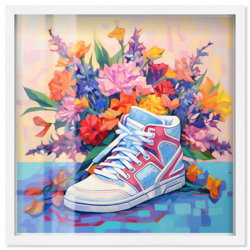 Art mural coloré par Sneaker II, H 25 po x l 25 po, Blanc