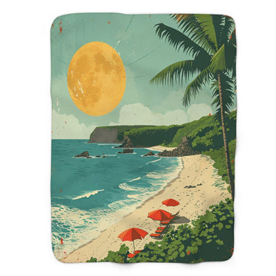 Classic Hawaiian Shores - 1 Piece Premium Sherpa Blanket