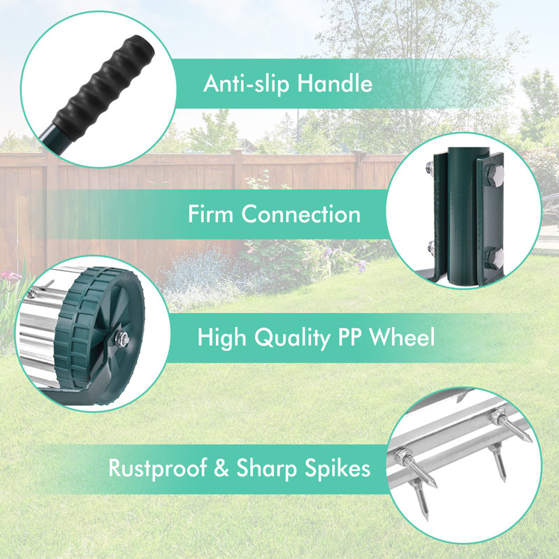 Metal Rolling Lawn Aerator With Detachable Handle, 1/2 In. Tine Spikes