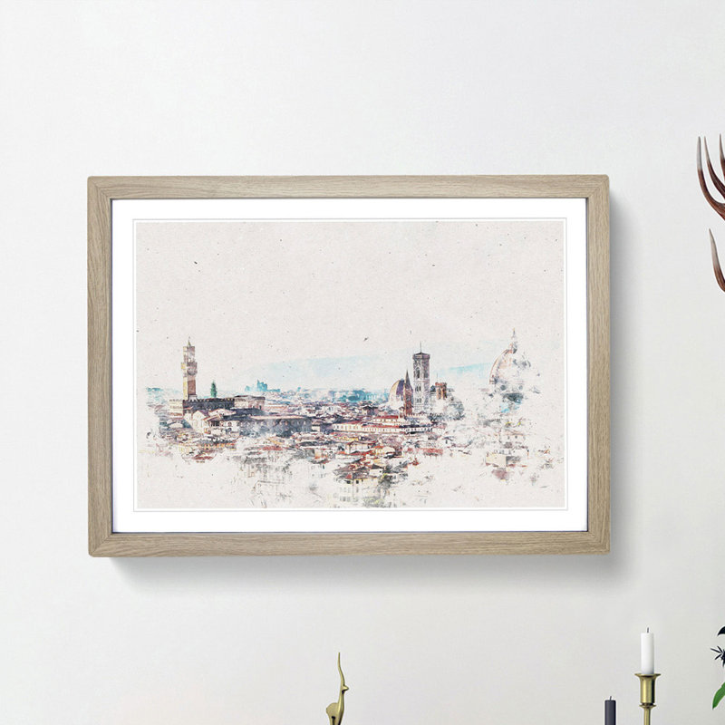Florence Cathedral and Skyline in Italy - Picture Frame Painting Print, Oak Framed, 36cm H x 48cm W x 2cm D