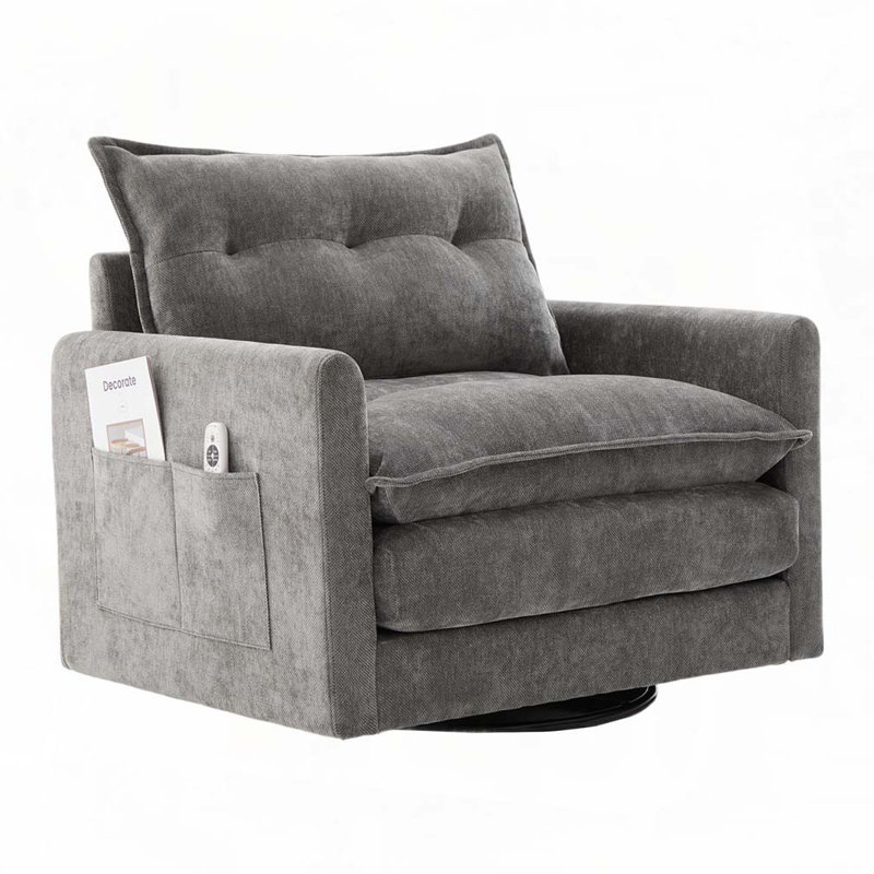 Mid Century Modern Swivel Barrel Chair, Gray