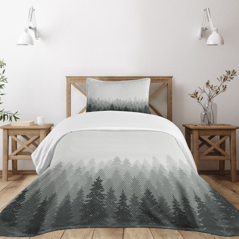 Twin Gray Quilted Forest Bedspread Set with Pillow Sham
