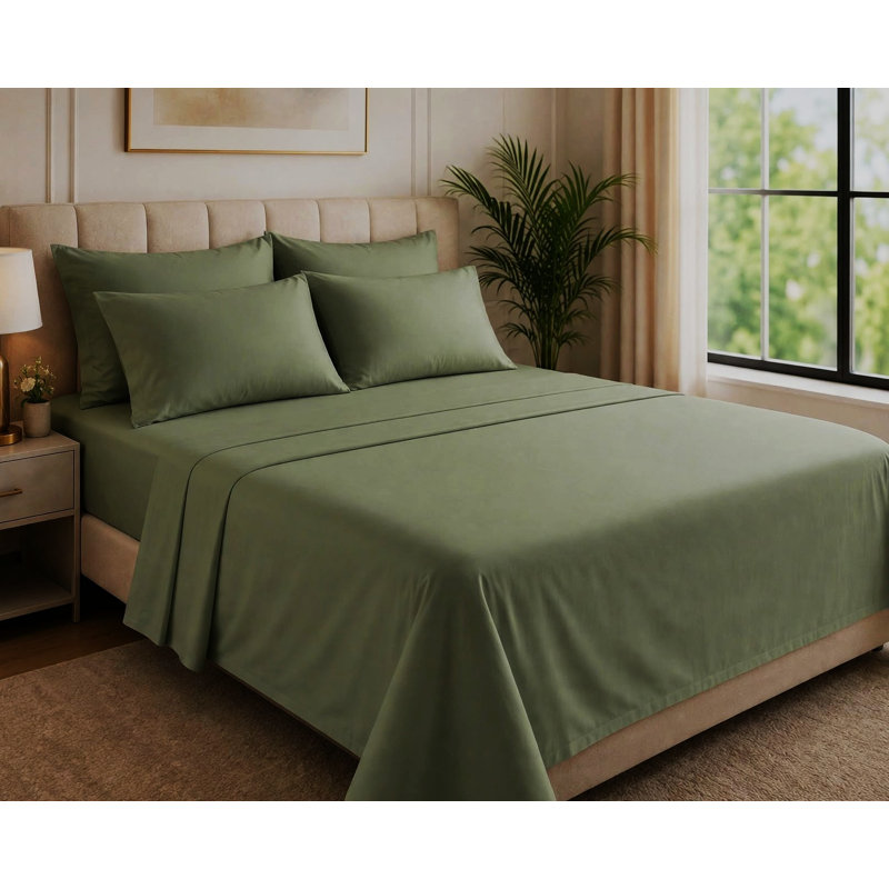 6-Piece Premium Deep Pockets Microfiber Sheet Set, California King, Olive