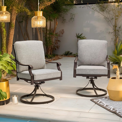  Ensemble de 2 chaises de patio pivotantes, chaises de salle à manger d'extérieur robustes avec coussins épaissis, chaises de patio en métal à bascule pour l'extérieur, jardin, pelouse et porche, jardin, bleu
