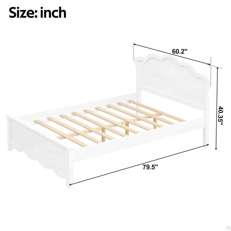 Full Size Wood Platform Bed with Headboard, White