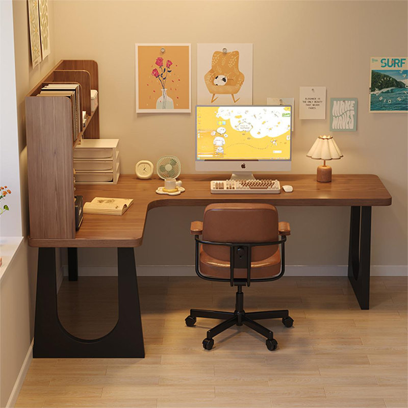 Nut-brown L-Shaped Solid Wood writing desk, Left Hand Return, 61.02"H x 78.74" W x 55.12" D