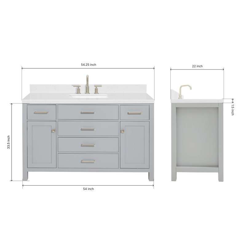 4_ARIEL Bristol 42 Single Sink Bathroom Vanity with Carrara White Quartz, Gray, 54"