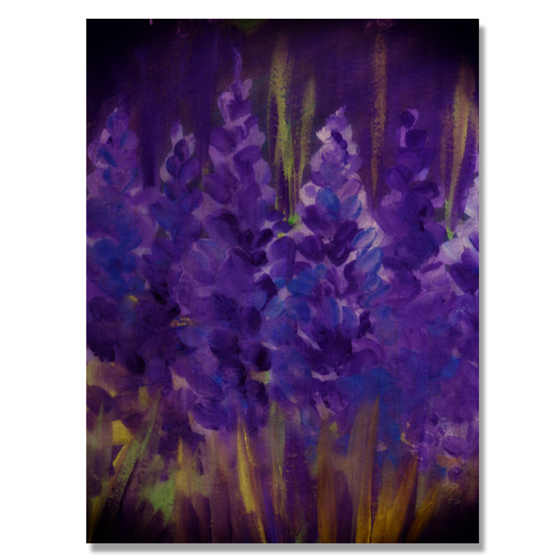 Floraison de fleurs mauves - reproduction traditionnelle sur bois, H 20 po x l 12 po x P 1 po