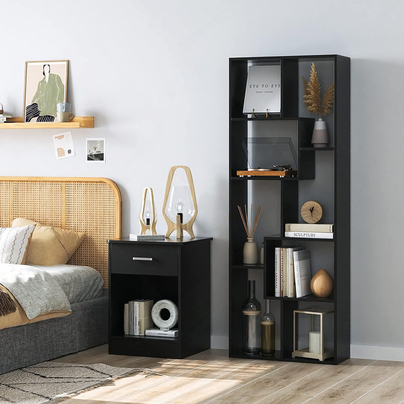 Asymmetrical Display Shelf & Bookcase, 5-Tier, Black, Black