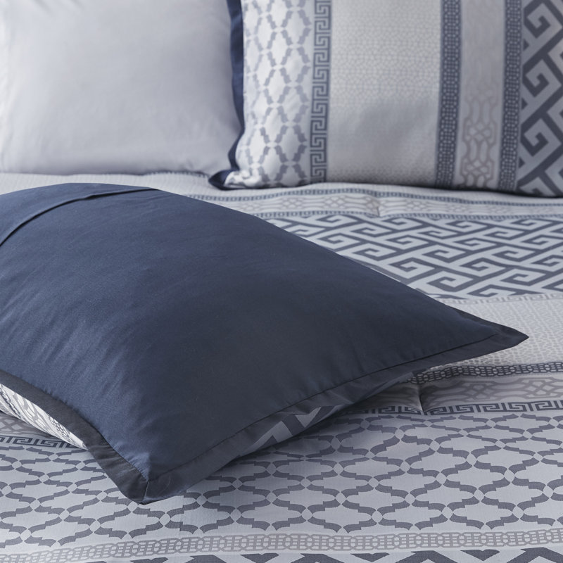Bennett 7 Piece Jacquard Comforter Set, Queen Comforter + 1 Bed Skirt + 2 Shams + 3 Decora, Navy