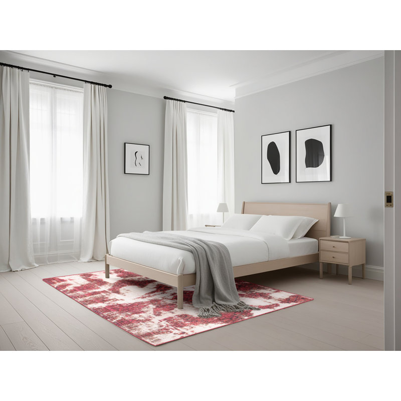 Tapis rouge en laine Power Loom, Rectangle 5 pi x 7 pi