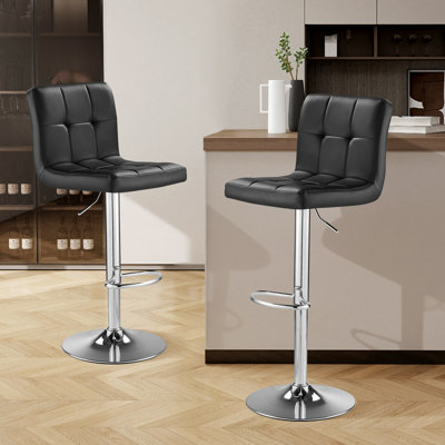 Swivel Adjustable Bar Stools, Thickened Seat Cushion Bar Stool with Backrest, Counter Height PU Leather Bar Chairs for Kitchen Island, Dining Room, Bl by Latitude Run