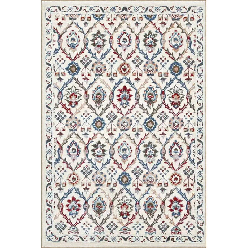 Tapis décoratif à motif floral à motif de losanges lavable à la machine, Carré 3 pi 3 po