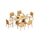 4 Seats 5 Pcs Grade-A Teak Wood Dining Set: Warwick Console Folding Rectangle Table And 4 Napa Stacking Arm Chairs #11NP1504
