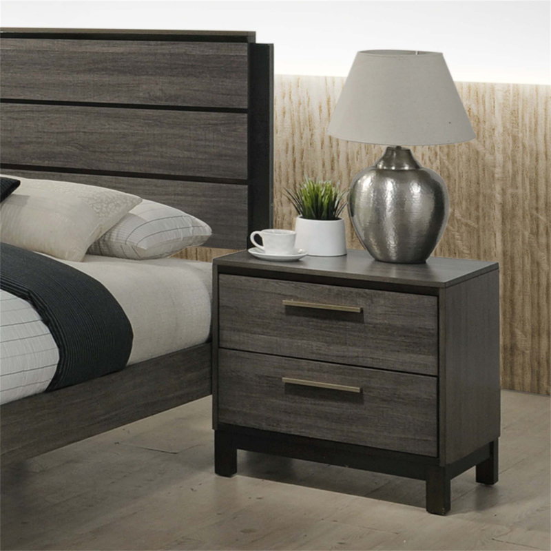 Table de chevet 2 tiroirs en bois Ioana, solution de rangement durable et élégante pour les essentiels de chevet et la décoration.