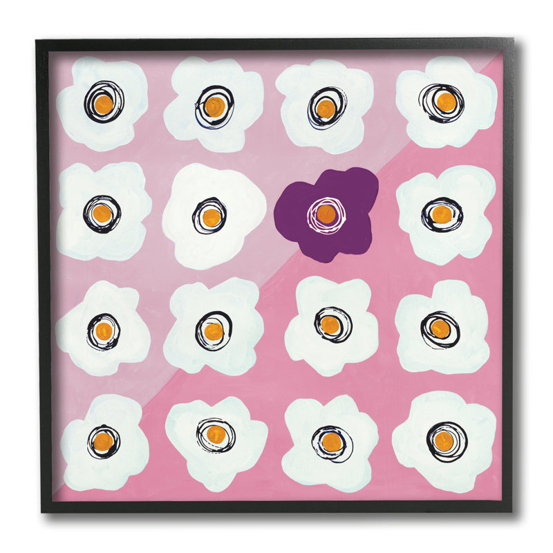Collage de fleurs blanches mauve sur triangles, Cadre noir, H 12 po x l 12 po
