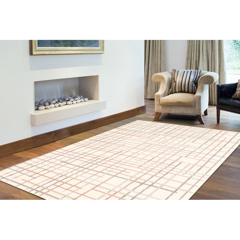 Tapis crème / argent / rose Mulgrave, Rectangle 3 pi 11 po x 5 pi 7 po