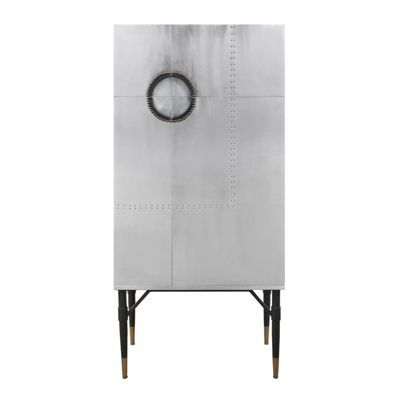 Armoire à vin, métal chromé rétro industriel, 65 pouces, argent et noir