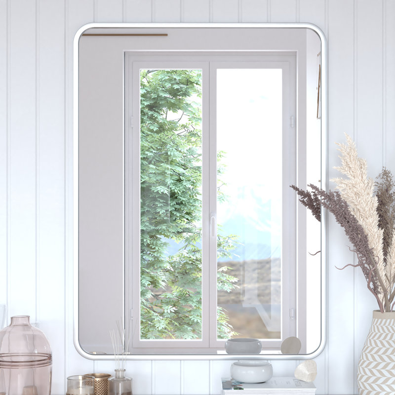 Miroir d'appoint mural incassable avec cadre en métal et coins arrondis Arelly, 40 po x 30 po, Or