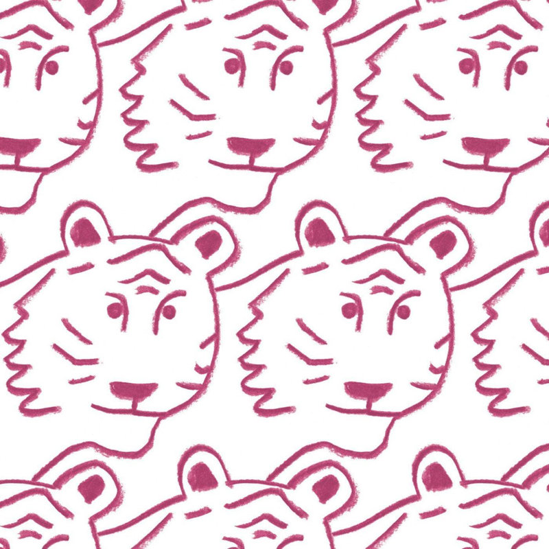 Kids Tigers! 10' L x 25" W Peel and Stick Wallpaper Tile, Faux Grasscloth