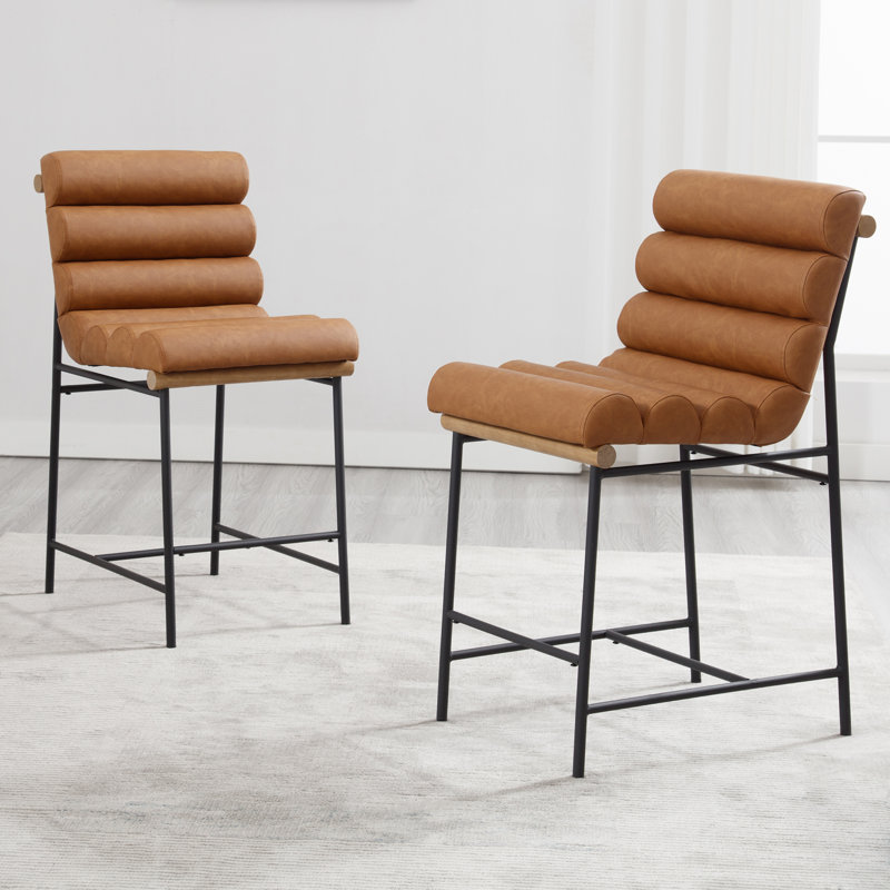 Mutsuo 25" H Faux Leather Counter Stool, Brown