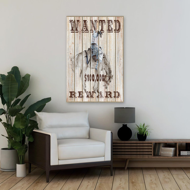 «Wanted Cowboy» - art contemporain d'un cheval de cowboy de l'Ouest, H 36 po x l 24 po